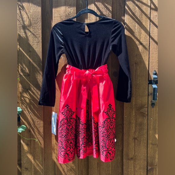 Rare Editions Girls Party Dress Black Stretch Velvet Red Satin Size 12 NWT - Picture 2 of 7